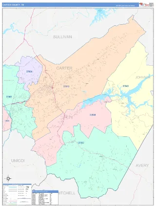 Carter County, TN ColorCast style ZIP Code wall map