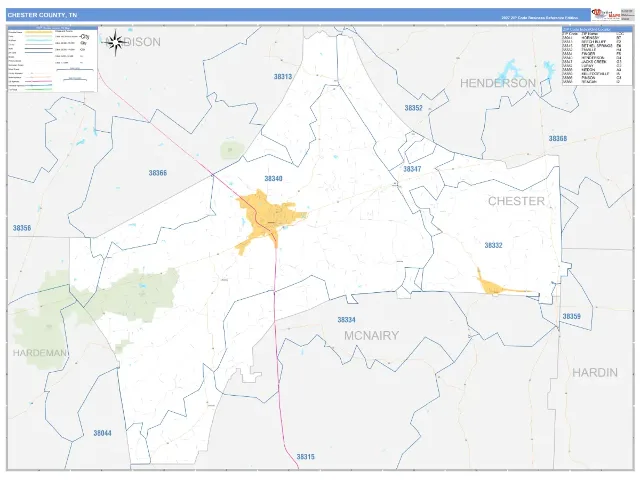 Chester County, TN ZIP Code Wall Map, Business Reference style
