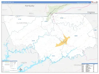 Claiborne County, TN Business Reference style ZIP Code wall map