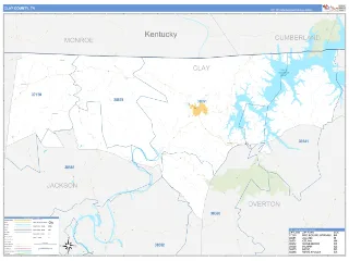Clay County, TN Business Reference style ZIP Code wall map