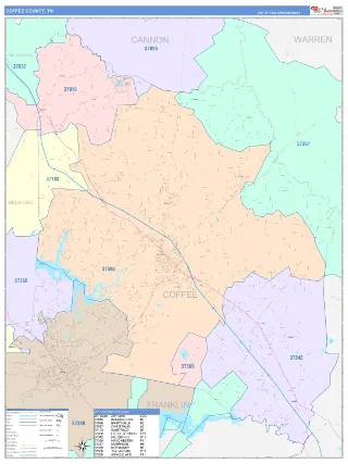 Coffee County, TN ColorCast style ZIP Code wall map