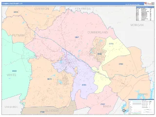 Cumberland County, TN ColorCast style ZIP Code wall map