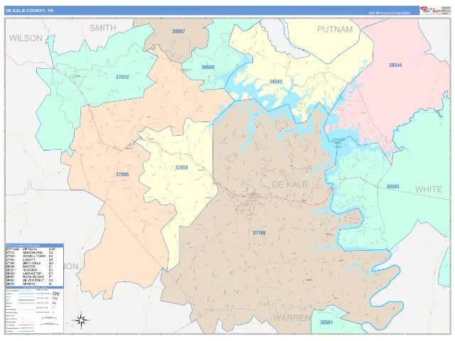 DeKalb County, TN ZIP Code Wall Map, ColorCast style