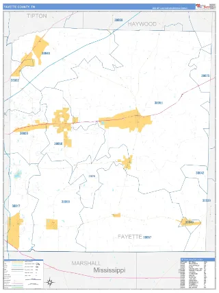 Fayette County, TN Business Reference style ZIP Code wall map
