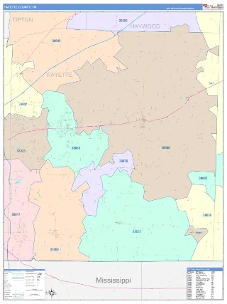 Fayette County, TN ColorCast style ZIP Code wall map