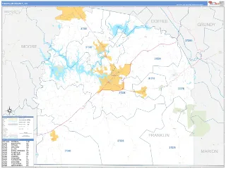 Franklin County, TN Business Reference style ZIP Code wall map