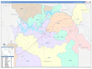 Franklin County, TN ColorCast style ZIP Code wall map