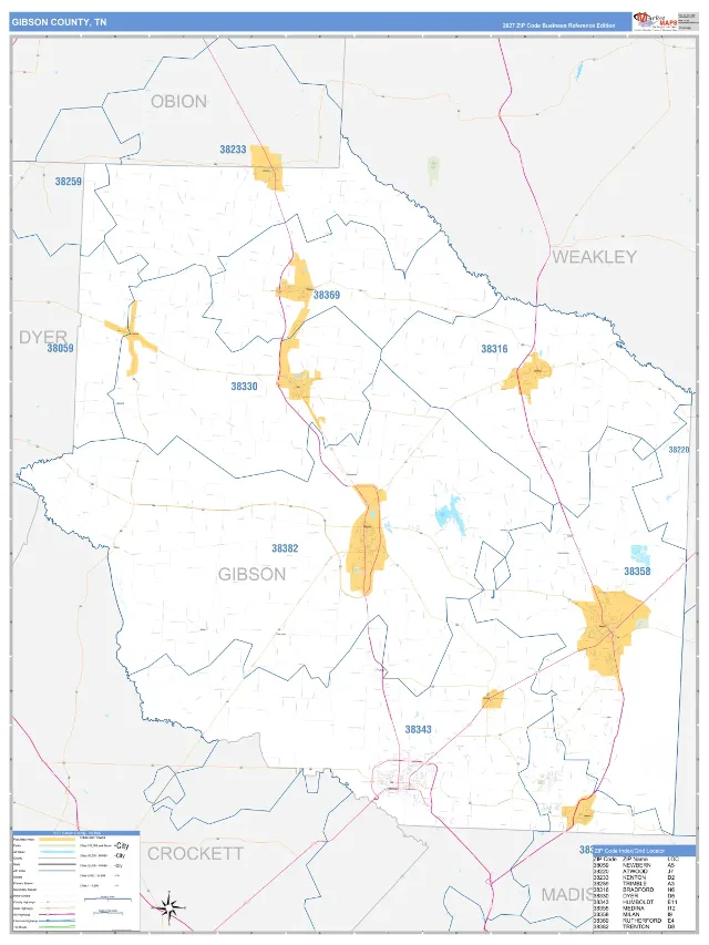 Gibson County, TN ZIP Code Wall Map, Business Reference style