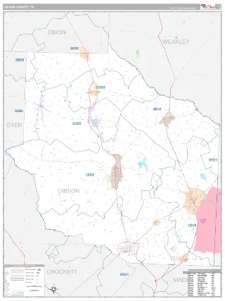 Gibson County, TN Classic style ZIP Code wall map