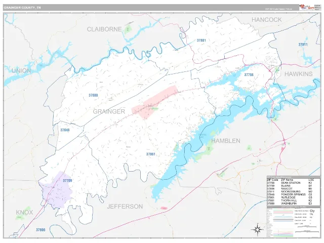 Grainger County, TN ZIP Code Wall Map, Classic style