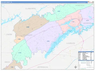 Grainger County, TN ColorCast style ZIP Code wall map