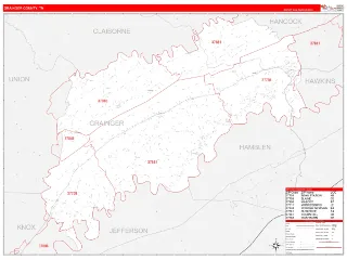 Grainger County, TN RedLine style ZIP Code wall map