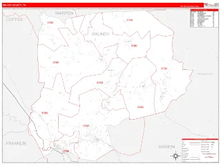 Grundy County, TN RedLine style ZIP Code wall map