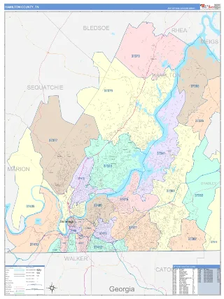 Hamilton County, TN ColorCast style ZIP Code wall map