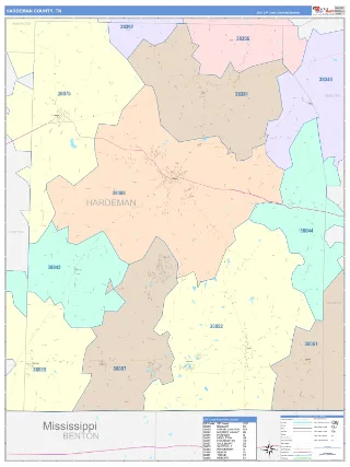 Hardeman County, TN ColorCast style ZIP Code wall map