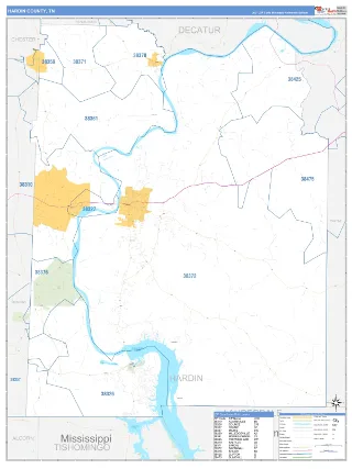 Hardin County, TN Business Reference style ZIP Code wall map