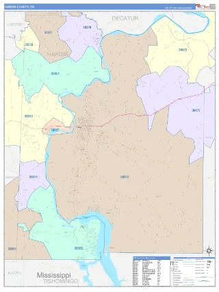 Hardin County, TN ColorCast style ZIP Code wall map
