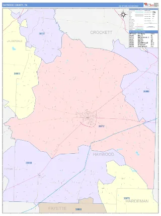 Haywood County, TN ColorCast style ZIP Code wall map