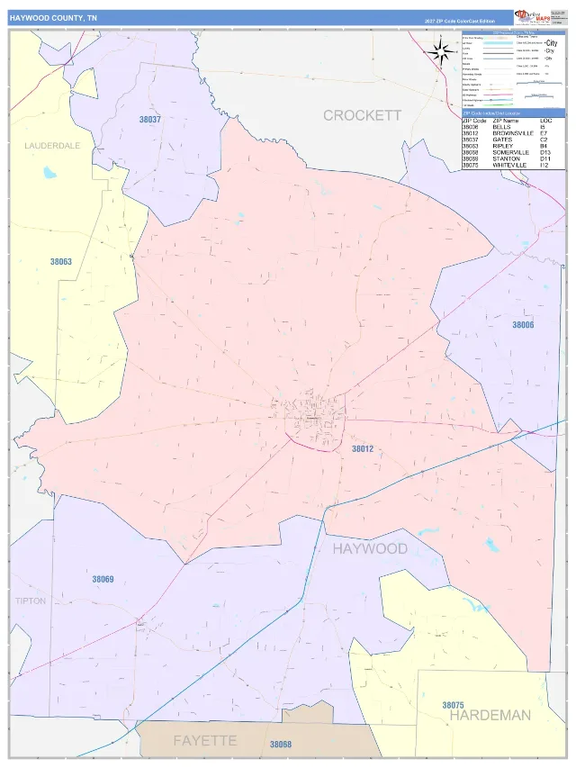 Haywood County, TN ZIP Code Wall Map, ColorCast style