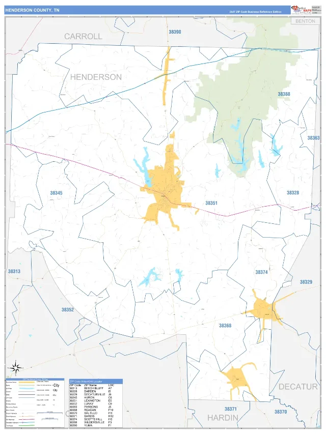 Henderson County, TN ZIP Code Wall Map, Business Reference style