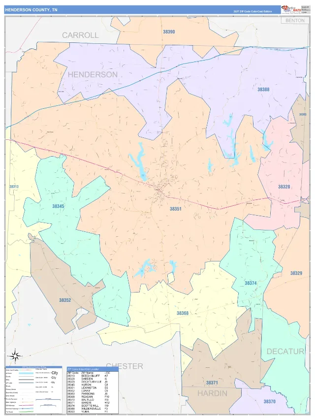 Henderson County, TN ZIP Code Wall Map, ColorCast style