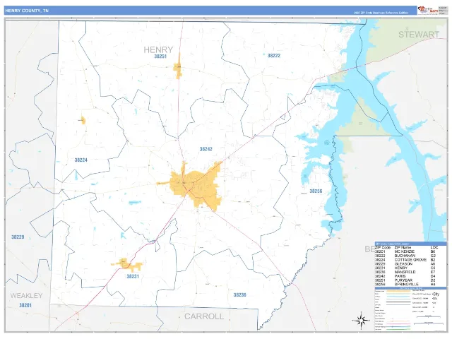 Henry County, TN ZIP Code Wall Map, Business Reference style