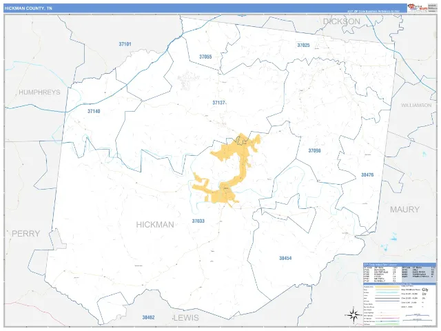 Hickman County, TN ZIP Code Wall Map, Business Reference style