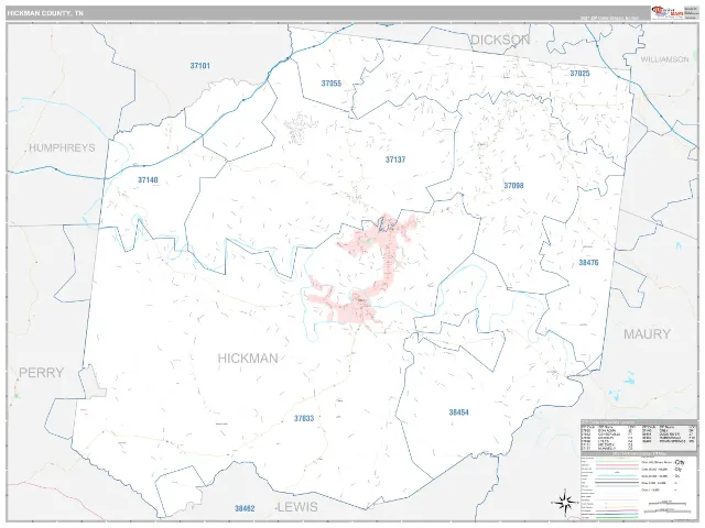 Hickman County, TN ZIP Code Wall Map, Classic style