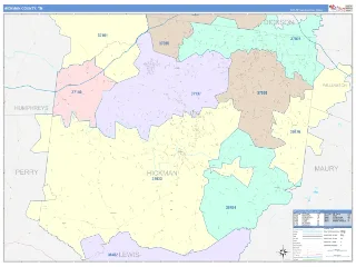 Hickman County, TN ColorCast style ZIP Code wall map
