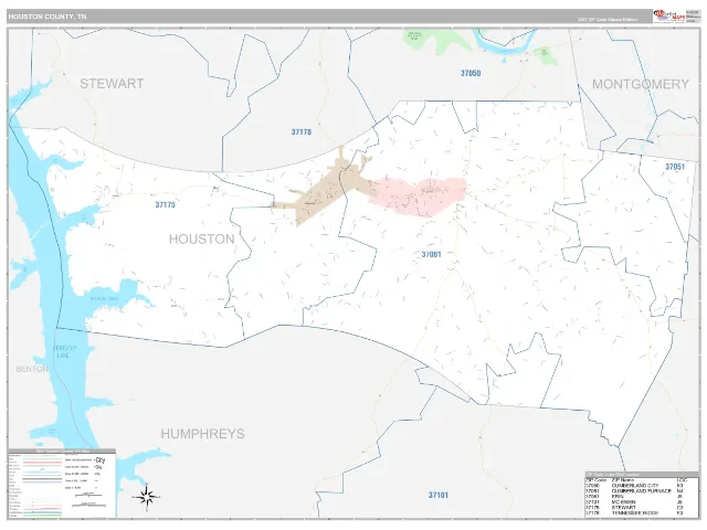 Houston County, TN ZIP Code Wall Map, Classic style
