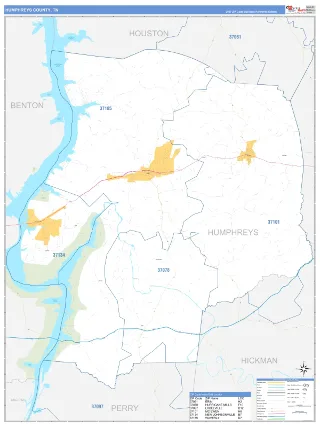 Humphreys County, TN Business Reference style ZIP Code wall map
