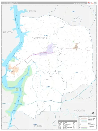 Humphreys County, TN Classic style ZIP Code wall map