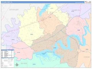 Jefferson County, TN ColorCast style ZIP Code wall map