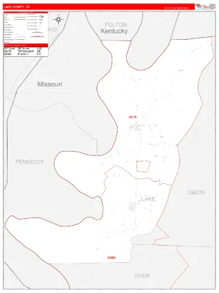 Lake County, TN RedLine style ZIP Code wall map