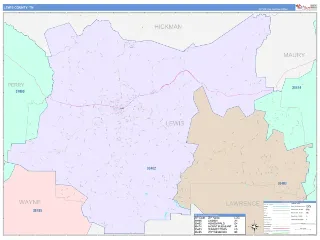 Lewis County, TN ColorCast style ZIP Code wall map