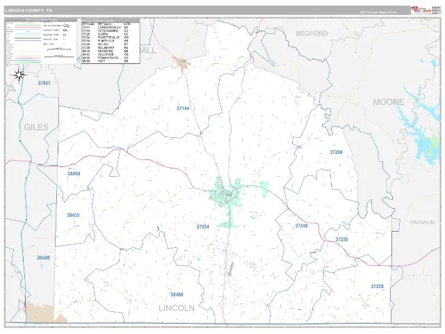 Lincoln County, TN ZIP Code Wall Map, Classic style