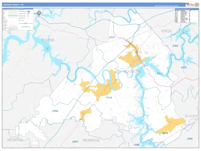 Loudon County, TN ZIP Code Wall Map, Business Reference style
