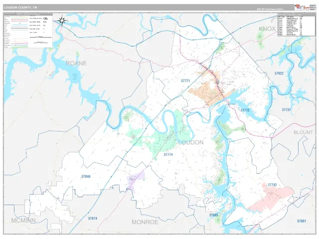 Loudon County, TN ZIP Code Wall Map, Classic style