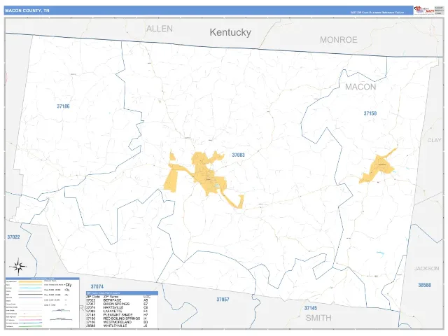 Macon County, TN ZIP Code Wall Map, Business Reference style