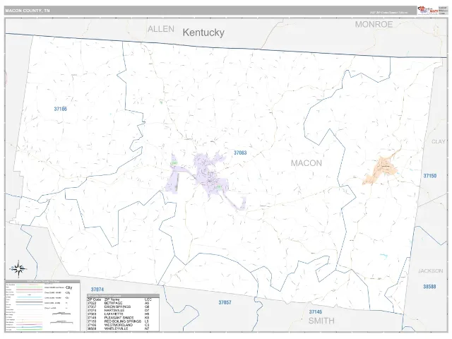 Macon County, TN ZIP Code Wall Map, Classic style