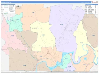 Marion County, TN ColorCast style ZIP Code wall map