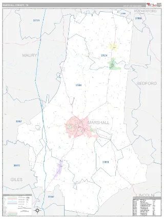 Marshall County, TN Classic style ZIP Code wall map