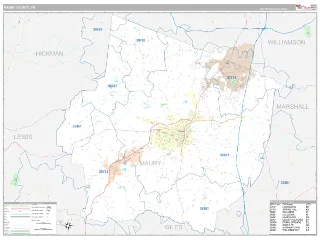 Maury County, TN Classic style ZIP Code wall map