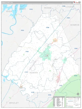 McMinn County, TN Classic style ZIP Code wall map