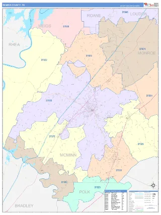 McMinn County, TN ColorCast style ZIP Code wall map