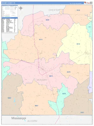 McNairy County, TN ColorCast style ZIP Code wall map