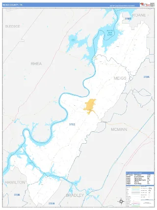 Meigs County, TN Business Reference style ZIP Code wall map