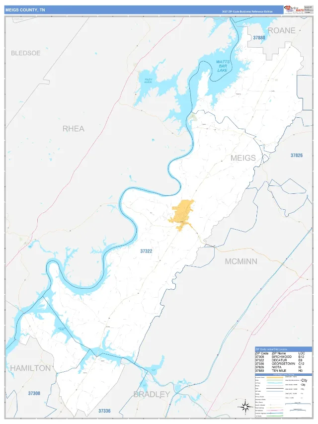 Meigs County, TN ZIP Code Wall Map, Business Reference style