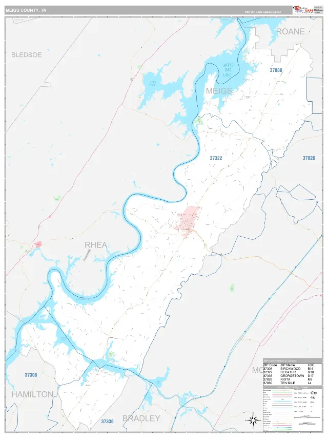 Meigs County, TN ZIP Code Wall Map, Classic style