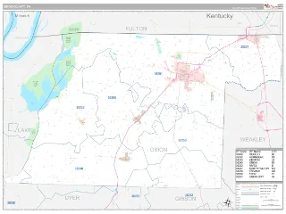 Obion County, TN Classic style ZIP Code wall map
